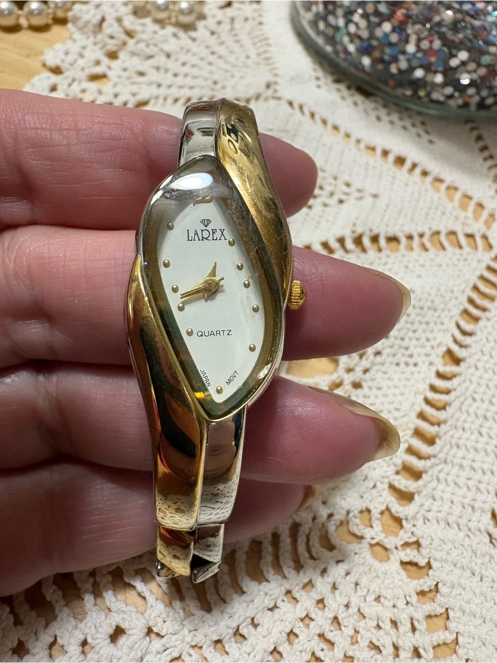 LAREX Two-Tone Gold & Silver Teardrop Quartz Wristwatch